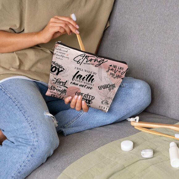 Inspirational Christian Makeup Bag, Christian Gifts for Women, Bible Verse Gifts - Picture 2 of 5